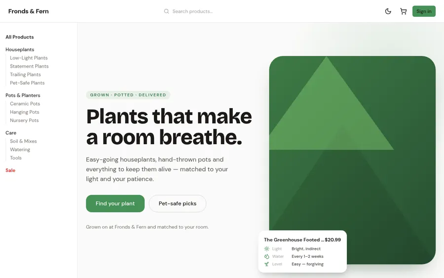 Fronds & Fern storefront preview