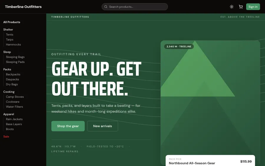 Timberline Outfitters storefront preview